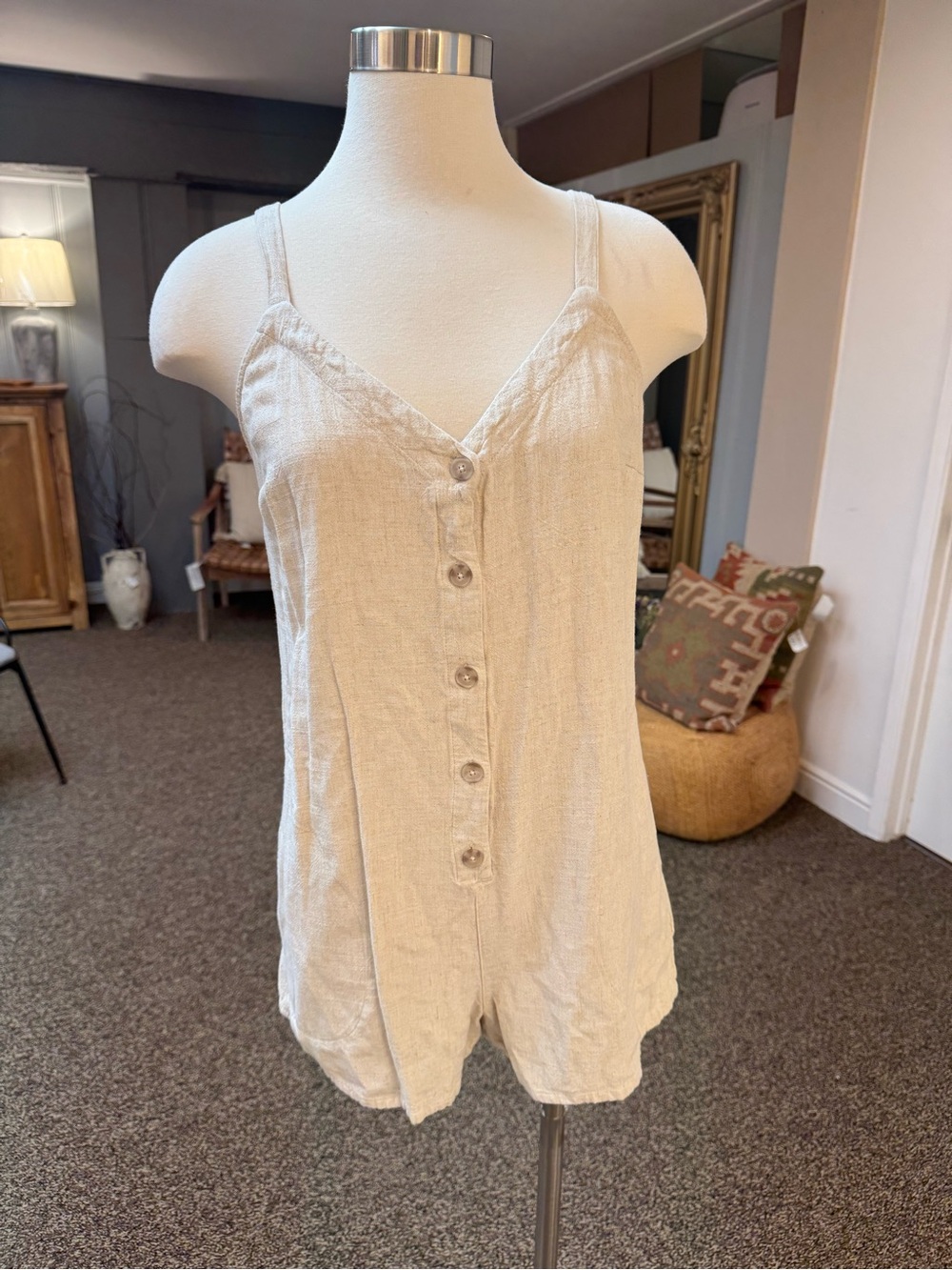 Gentle Fawn Button-Front Cream V-Neck romper